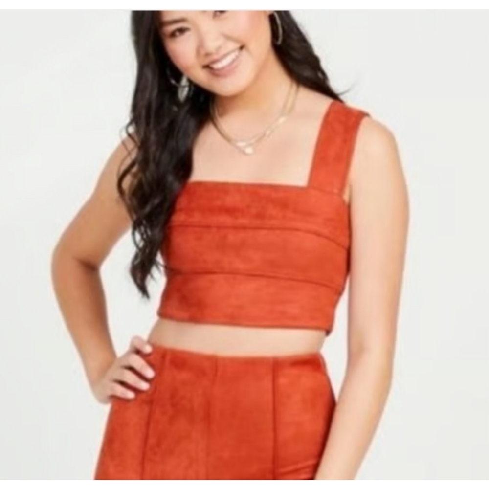 Altar'd State Mia Faux Suede Orange Crop Top